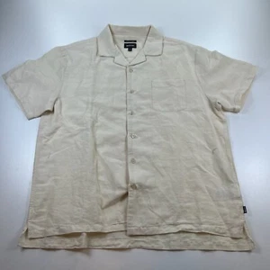 Brixton Button Up Bunker Shirt Mens Large Beige Relaxed Fit Linen Blend Beach - Imagen 1 de 7