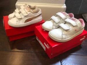 Lot of 2 PUMA (Smash Mermaid & Cat) White Sneakers Toddlers Shoe Kids SZ 9  - Picture 1 of 12