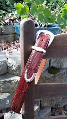 Brighton Crocodile Belt S/28 - Silver Toned W/Tip- Heart & Rope Design - Image 1 of 4