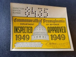 Pegatina de inspección de automóvil original de colección 1949 Commonwealth of Pennsylvania PA sin usar - Imagen 1 de 2