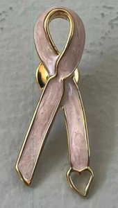 Vintage Avon Breast Cancer Awareness Pin Pink Gold-Tone Ribbon Heart Hat/Lapel - Picture 1 of 5