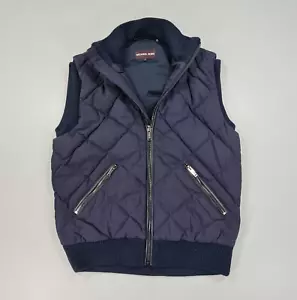 Michael Kors Mens Gilet Navy Blue Medium Quilted Wool Padded Full Zip Vest - Picture 1 of 9
