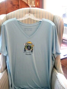 NWT! LIFE IS GOOD WOMENS. LIGHTWT S/S  V-TEE...JAKE & ROCKET "DOG GONE"  (L) - Bild 1 von 4