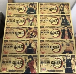 24k Gold Foil Plated Demon Slayer Banknote Set Anime Collectible - Picture 1 of 12