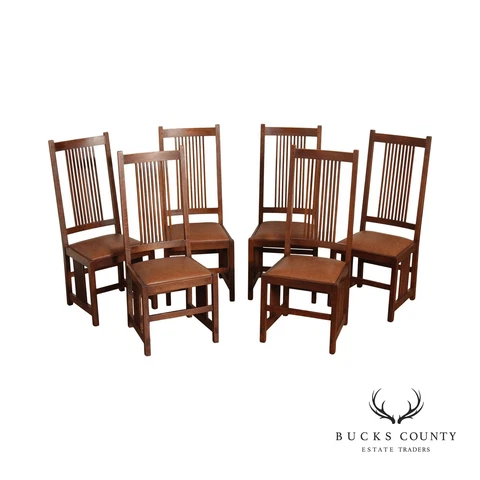 Stickley Mission Collection Set of Six Oak Spindle Dining Chairs Cover