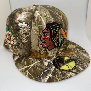 New Era Chicago Blackhawks NHL 59fifty Fitted Hat RealTree Size 7 1/2 - Picture 1 of 5