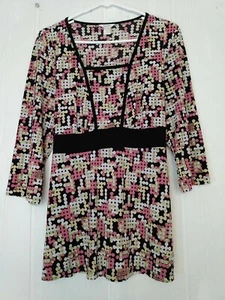 Blusa Kimino Top Multicolor Negro Rosa Christopher & Banks Mujer Manga L 3/4 - Imagen 1 de 5