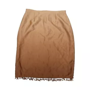 Vintage New York & Company 100% Silk Beaded Hem Brown Ombre Midi Skirt Size 4 - Picture 1 of 7