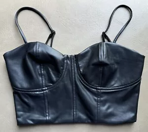 Express S Crop Top imitación cuero corsé Body Contour jersey correas finas negro - Imagen 1 de 4