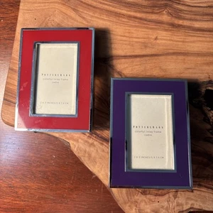 2 New Pottery Barn Rectangular Inlay Display Photo Frame Purple And Red 2x3" - Picture 1 of 6