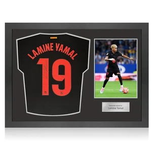 Maglia nera del Barcellona firmata da Lamine Yamal. Cornice Icon - Foto 1 di 4