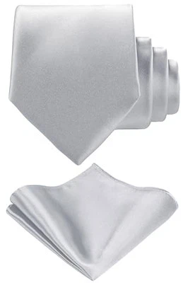 Gravata TIE G cetim sólido tecido tingido cor formal e bolso conjuntos quadrados prata - Imagem 1 de 4