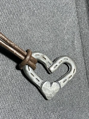 Kdmarte Pewter Heart & Horseshoe Necklace Brown 18 Inch Leather Cord - Image 1 of 4