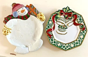 Fitz & Floyd Classics Frosty Folks Schneemann & Weihnachtsglocke Überdachung Teller hell - Bild 1 von 11