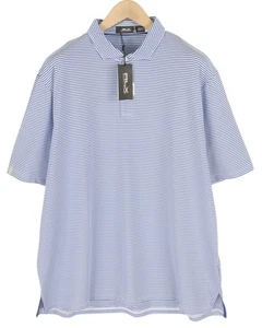 RLX RALPH LAUREN Golf Men T-Shirt 2XL Navy Striped Short Sleeve Polo Neck Detail - Picture 1 of 11