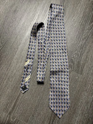 Gravata Masculina Ermenegildo Zegna Itália XL Periwinkle Diamante Geométrica Bege - Imagem 1 de 4