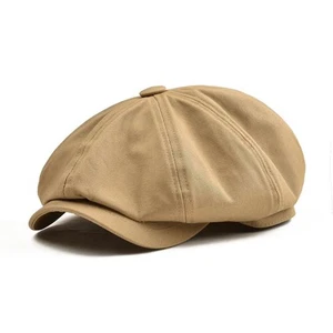 Mens Newsboy Flat Cap 100% Cotton Gatsby Ivy Golf Cabbie Hat 7 5/8 Khaki - Picture 1 of 7