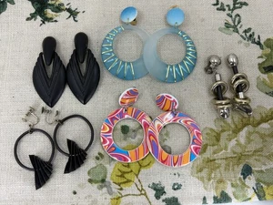 LOTE DE TRABAJO aretes colgantes vintage años 80 clip on declaración x 5 pares inc aros - Imagen 1 de 8