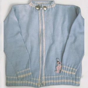 Vintage Toddler 1950s Cardigan Sweater  blue White trim Size 24 mo. Cotton MCM - Picture 1 of 4