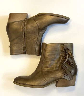 Botines occidentales Kenneth Cole Reaction talla 9,5 con flecos de cuero beige metálico Foto 1 de 4