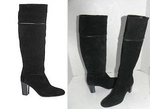 Delman Thus Black Suede Leather Knee High Boots 10 - Picture 1 of 1