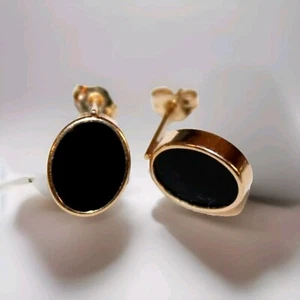 Vintage 14K Gold Black Onyx Stud Earrings - Picture 1 of 5