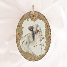 Art Nouveau Lady With A Rose Hanging Wood Ornament Magnet