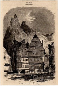 RADIERUNG VON 1860 -- ANSICHT VON TRARBACH AUF DIE MOSEL PREUSSEN RHEINLAND 3L637 - Bild 1 von 1