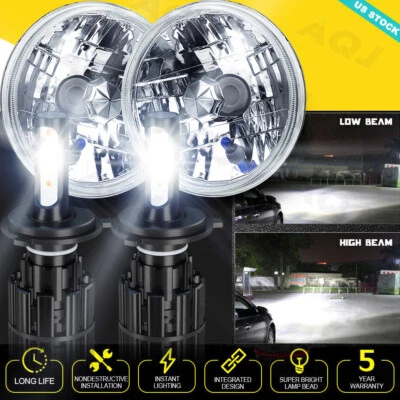 1964-76 For Dodge Dart Classic Car Pair 7" Led Round Headlight Hi-Lo Sealed H4 - Image 1 of 4