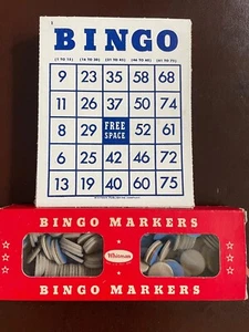 Bingo Cards Lot of 45 White Blue Lettering Vintage Whitman And Markers - Picture 1 of 1