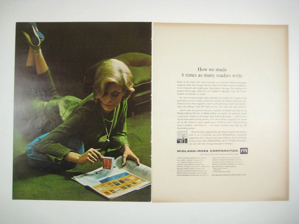 Anuncio impreso Midland-Ross Corporation 1966 vintage 2 páginas MOD decoración de moda Foto 1 de 2
