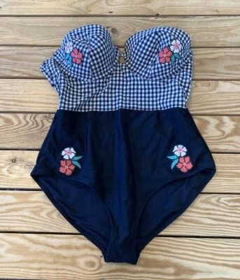 Topshop Women’s Strapless one piece swimsuit size 12 Black M1 - Image 1 of 4