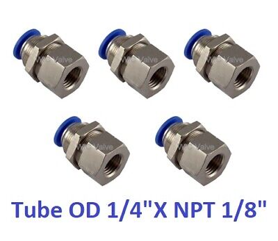 Bulkhead Connector One Touch Connector Fitting Tube OD 1/4  X NPT 1/8  5 Pieces • 15.99$