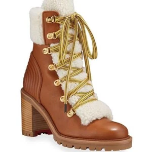 Christian Louboutin 'Yetita' Shearling Collar Ankle Hiker Boots SZ 38/ 7.5 US. - Picture 1 of 10