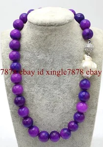 Pretty 12mm Purple Sugilite Gemstone & White Baroque Keshi Pearl Necklace 16-28" - Picture 1 of 17