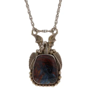 Native Américain Gayle Deux Faucons Jasper Dragon Solitaire Collier 23 " En 925 - Photo 1 sur 7