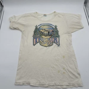 VTG Roach T-Shirt Sz L Art Mountain Light Trucker Skis 70s Single Stitch Stains - Picture 1 of 14