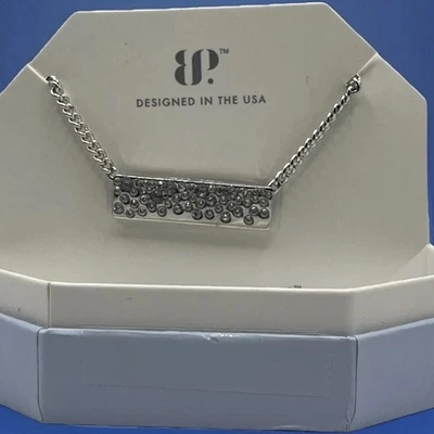 Bomb Party Drop Bar Necklace White Opal & CZ on Rhodium Plating RBP6422 - Image 1 of 2