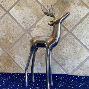 Cervo Vintage 12" Alto Colore Argento Metallo Ottone Natale Cervo Buck Art Decò - Foto 1 di 10