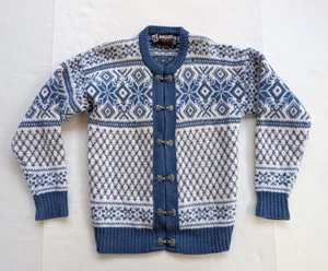 Vtg Norsknit of Norway Cardigan Womens Size 46 Small Wool Fair Isle Blue White - Picture 1 of 8