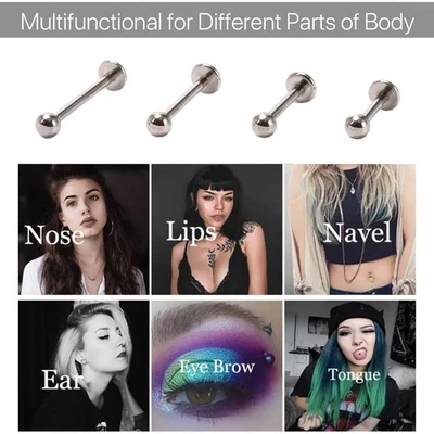 8PCS Versatile Labret Lip Studs Stainless Steel Internal Thread with 3mm Ball UK - Image 1 of 4