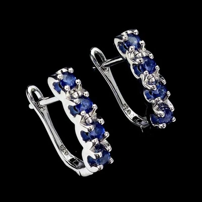 Pendientes de plata de ley 925 redondos de zafiro azul de 3,5 mm joyas de piedras preciosas naturales Foto 1 de 4