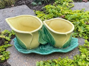 Vintage Morton Double Lily with Frog Planter Flower Pot Yellow - Picture 1 of 10