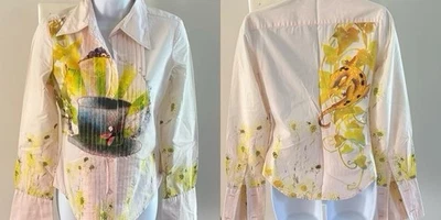 Blusa RAW 7 Rosa Plisada Frontal Bordada Salamandra Botón Frontal Damas Talla S Foto 1 de 4