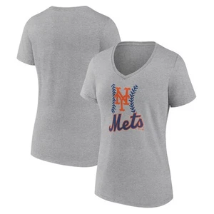 Women's Gray New York Mets Fastball V-Neck T-Shirt - Picture 1 of 3