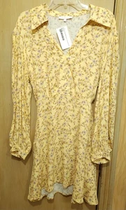 Abito donna olivaceo nuovo con etichette taglia Lrg limone linea A mini viola fantasia floreale - Foto 1 di 13