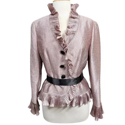 Blusa Top Adrianna Papell Evening Essentials Metálica con Volantes Talla 10 Foto 1 de 4