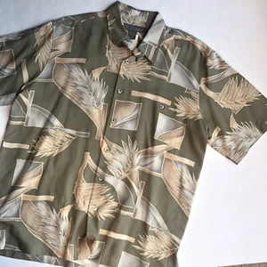 Camisa Hawaiana Tori Richard Para Hombres Mediana Seda Manga Corta Verde Bambú - Imagen 1 de 4