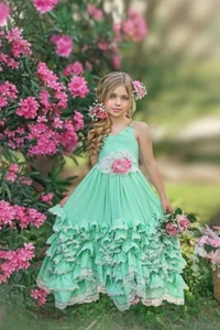 NWT Dollcake Thousand Words Frill Dress Frock Maxi Mint Green Flower Girl sz 7 - Picture 1 of 5