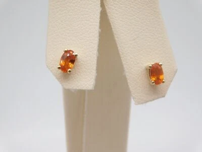 PENDIENTES POSTE PIEDRA CITRINO NARANJA ORO AMARILLO MACIZO 14K VINTAGE Foto 1 de 4